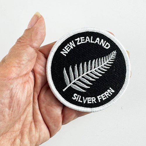 Round NZ Silver Fern Iron On Patch - ShopNZ