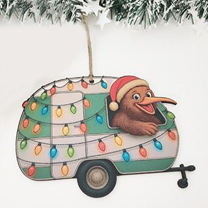 Santa Kiwi in a Caravan NZ Christmas Ornament - ShopNZ