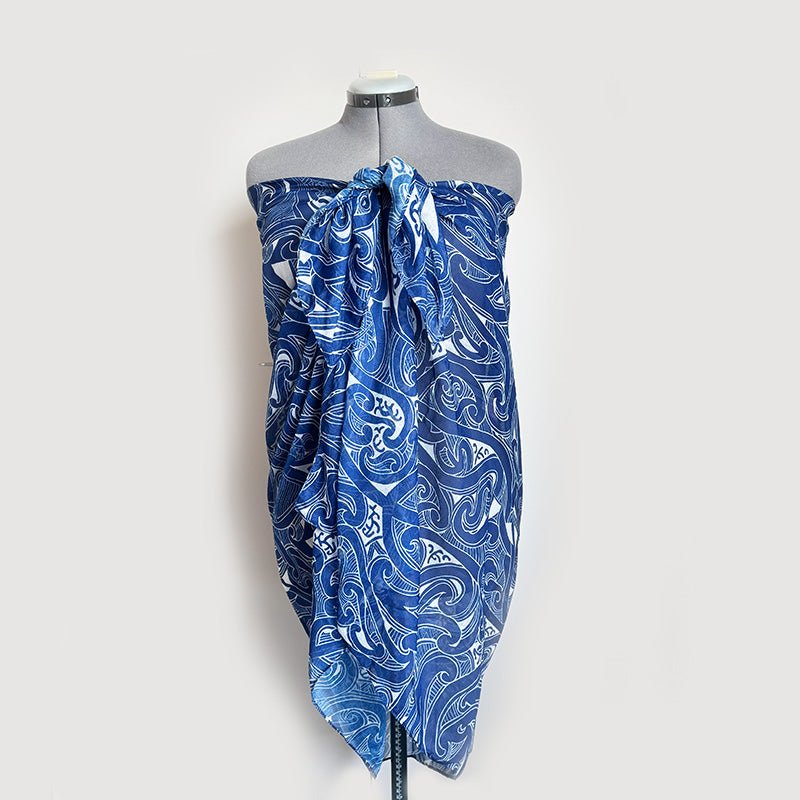 Sapphire Blue Maori Tattoo Design Sarong or Scarf - ShopNZ