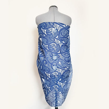 Sapphire Blue Maori Tattoo Design Sarong or Scarf - ShopNZ