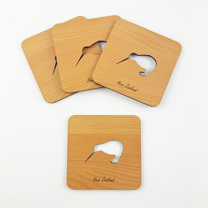 Set of 4 Kiwi Bird Rimu Coasters - ShopNZ