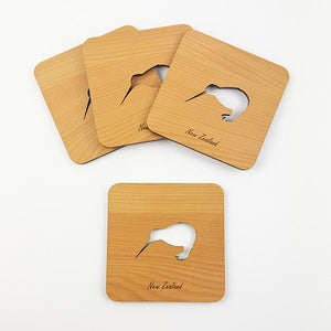 Set of 4 Kiwi Bird Rimu Coasters - ShopNZ
