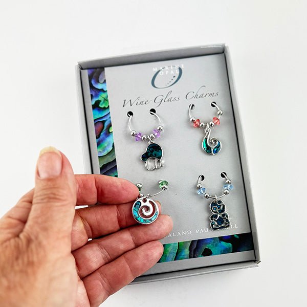 Set of 4 NZ Paua Wine Glass Charms - ShopNZ