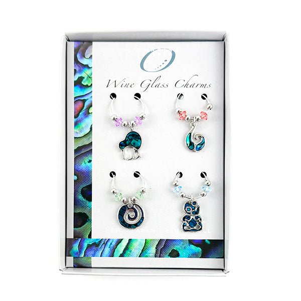 Set of 4 NZ Paua Wine Glass Charms - ShopNZ