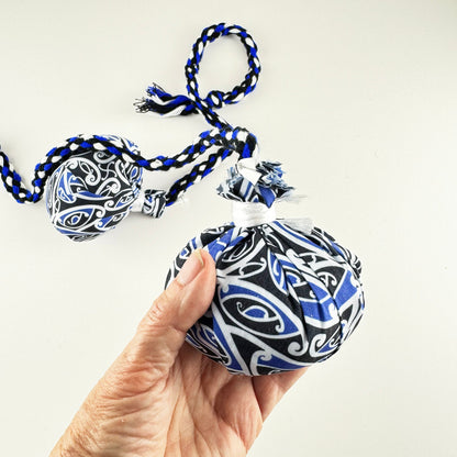 Set of Māori Poi with Blue White and Black Patterned Cover - ShopNZ
