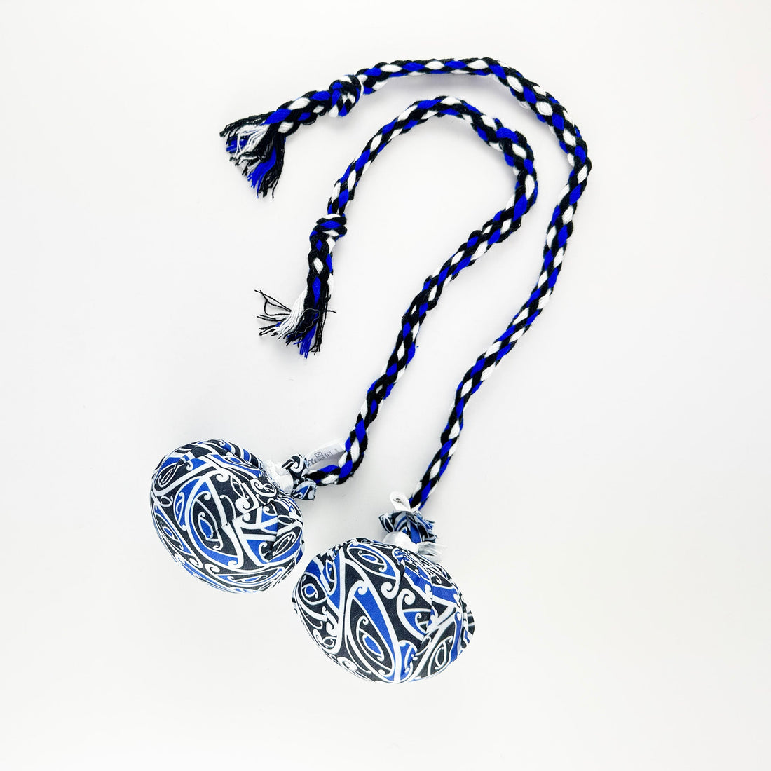 Set of Māori Poi with Blue White and Black Patterned Cover - ShopNZ
