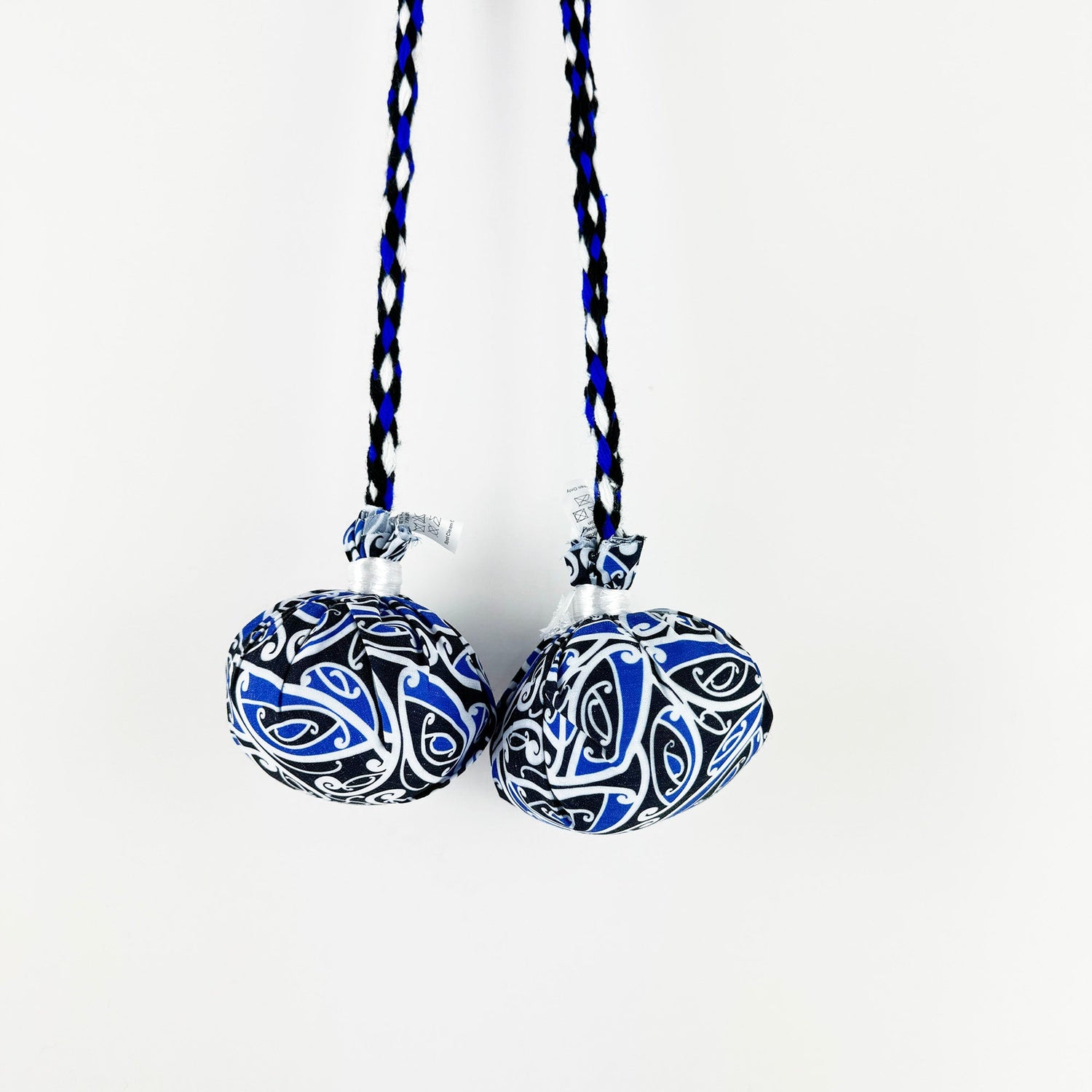 Set of Māori Poi with Blue White and Black Patterned Cover - ShopNZ