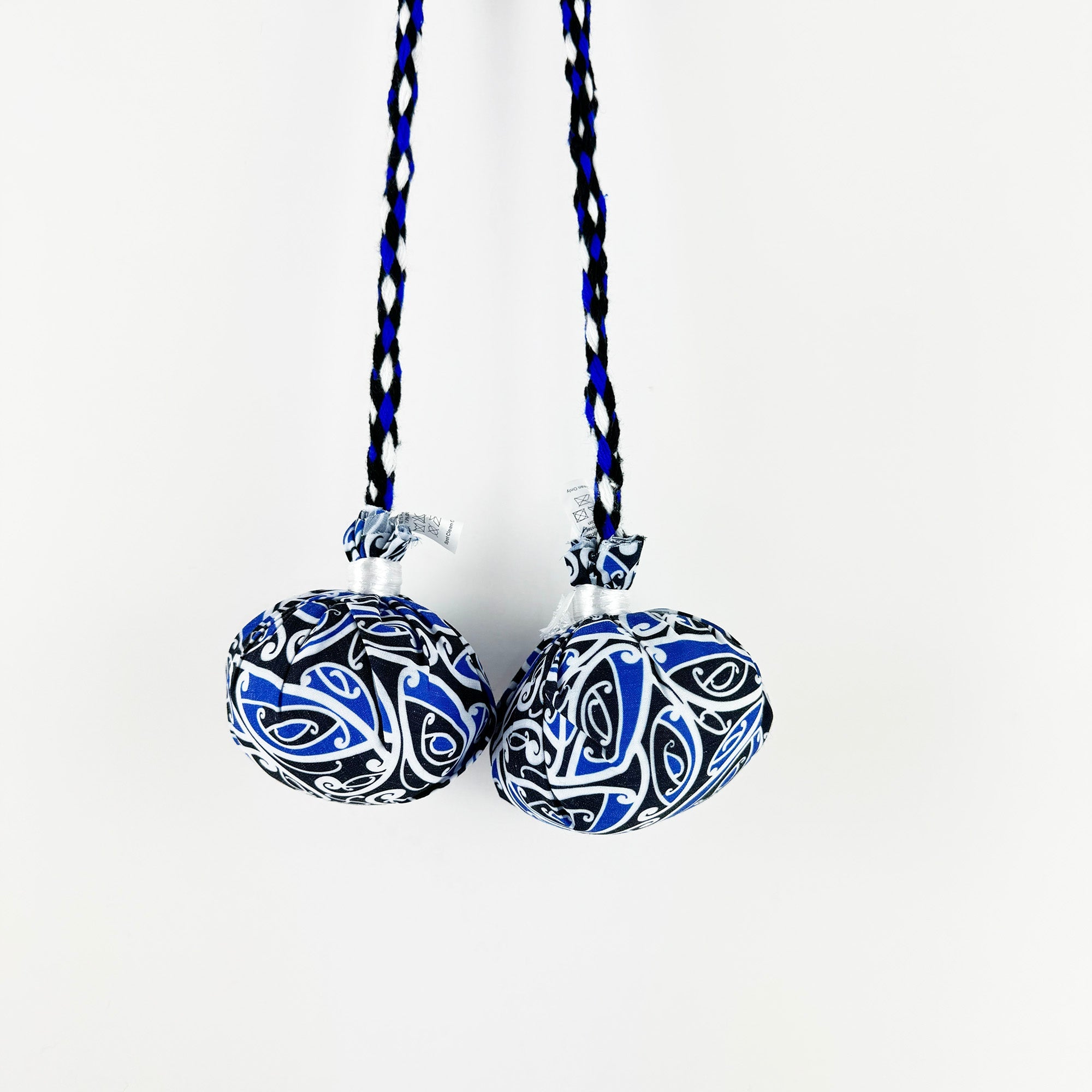 Set of Māori Poi with Blue White and Black Patterned Cover - ShopNZ