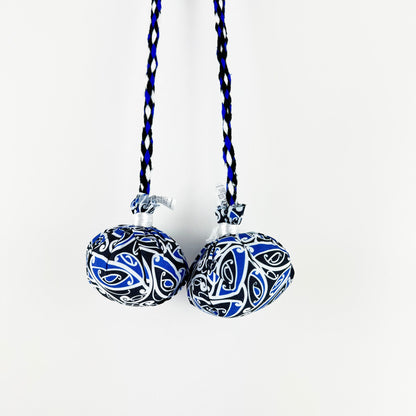 Set of Māori Poi with Blue White and Black Patterned Cover - ShopNZ