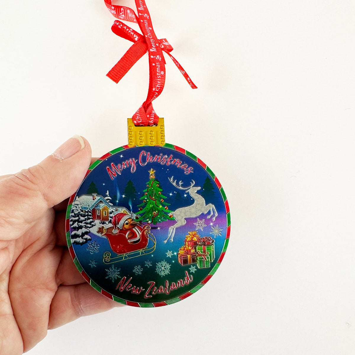 Shiny Foil Kiwi Bird Santa in a Sleigh Christmas Ornament - ShopNZ