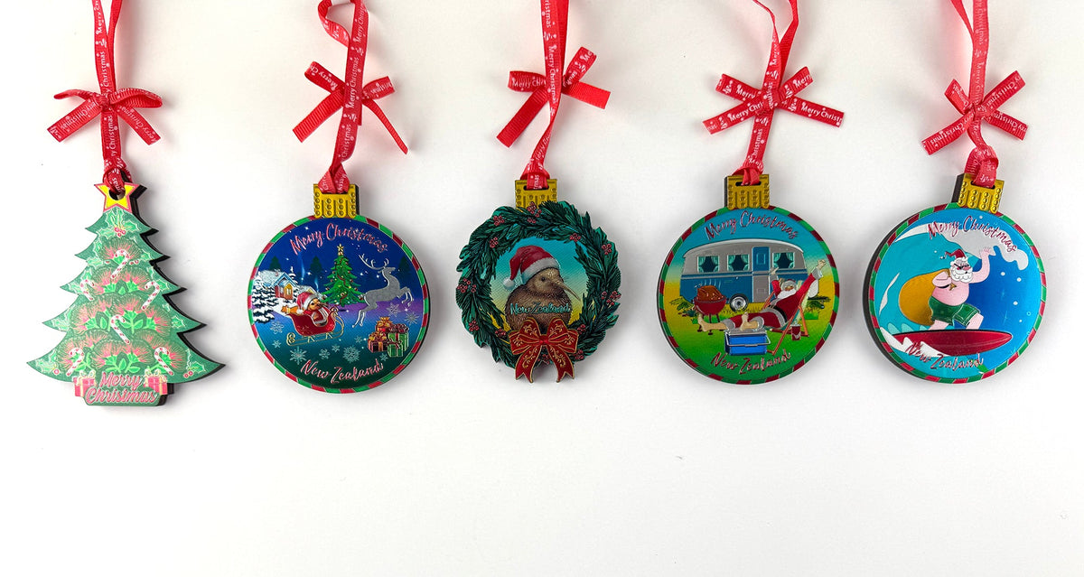 Shiny Foil Kiwi Bird Santa in a Sleigh Christmas Ornament - ShopNZ