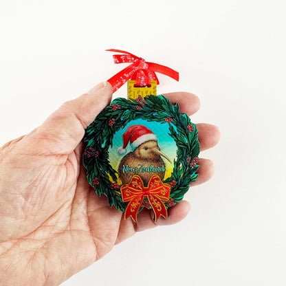 Shiny Foil NZ Kiwi Bird with Santa Hat Christmas Ornament - ShopNZ