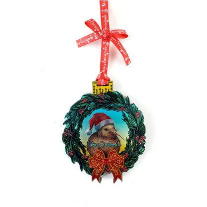 Shiny Foil NZ Kiwi Bird with Santa Hat Christmas Ornament - ShopNZ
