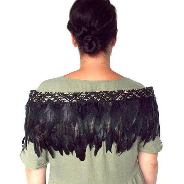 Short Black Maori Korowai With Gold Trim - ShopNZ