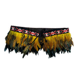 Short Maori Korowai with Gold and Black Feathers and Red Taniko - ShopNZ