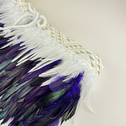 Short Purple and White Maori Korowai with White and Gold Taniko - ShopNZ