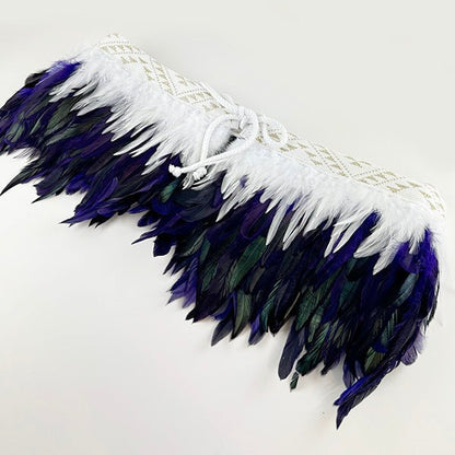 Short Purple and White Maori Korowai with White and Gold Taniko - ShopNZ