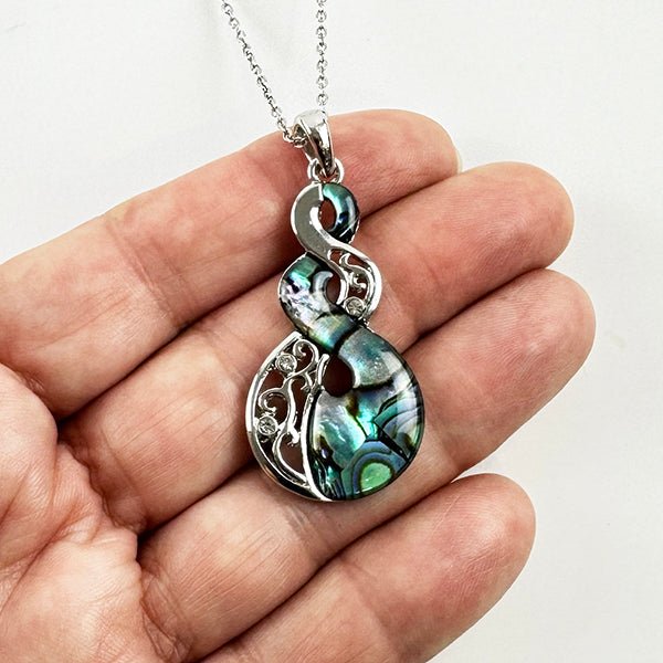 Silver and Paua Māori Pikorua Twist Necklace - ShopNZ