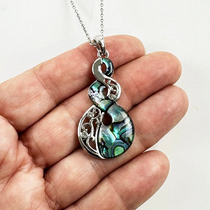 Silver and Paua Māori Pikorua Twist Necklace - ShopNZ