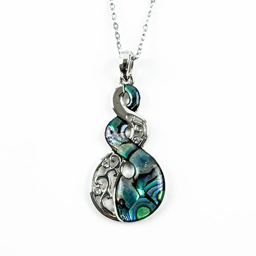 Silver and Paua Māori Pikorua Twist Necklace - ShopNZ