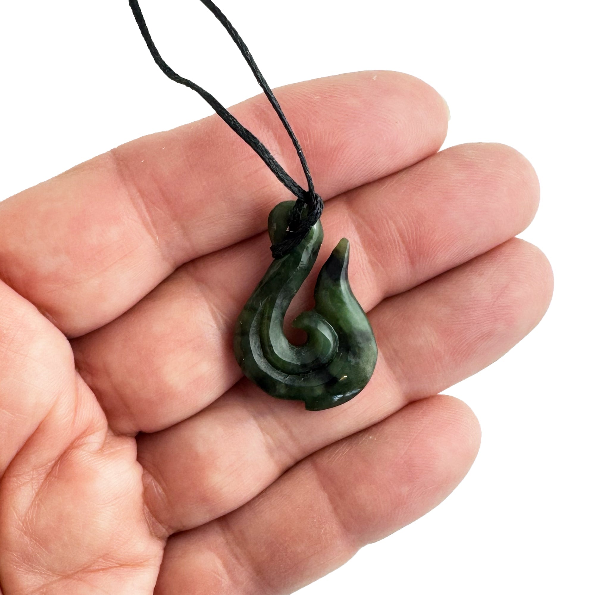 Small Genuine NZ Greenstone Hook with Koru Necklace - ShopNZ