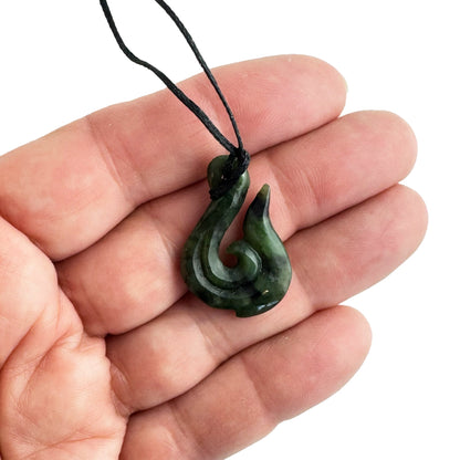 Small Genuine NZ Greenstone Hook with Koru Necklace - ShopNZ