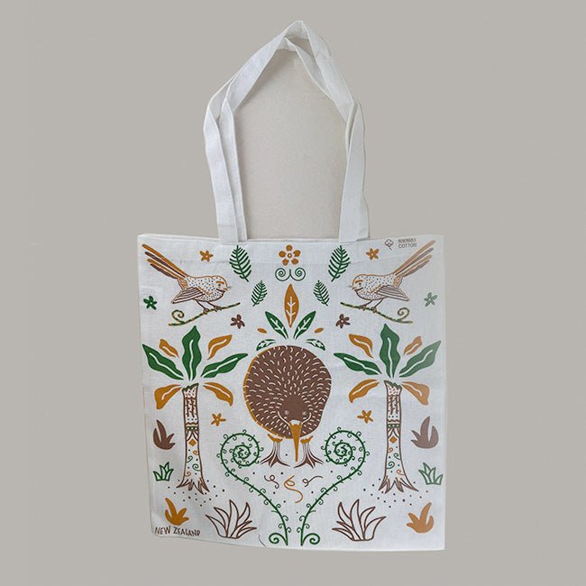 Souvenir NZ Cotton Bag with Pretty Kiwi and Fantail Design - ShopNZ