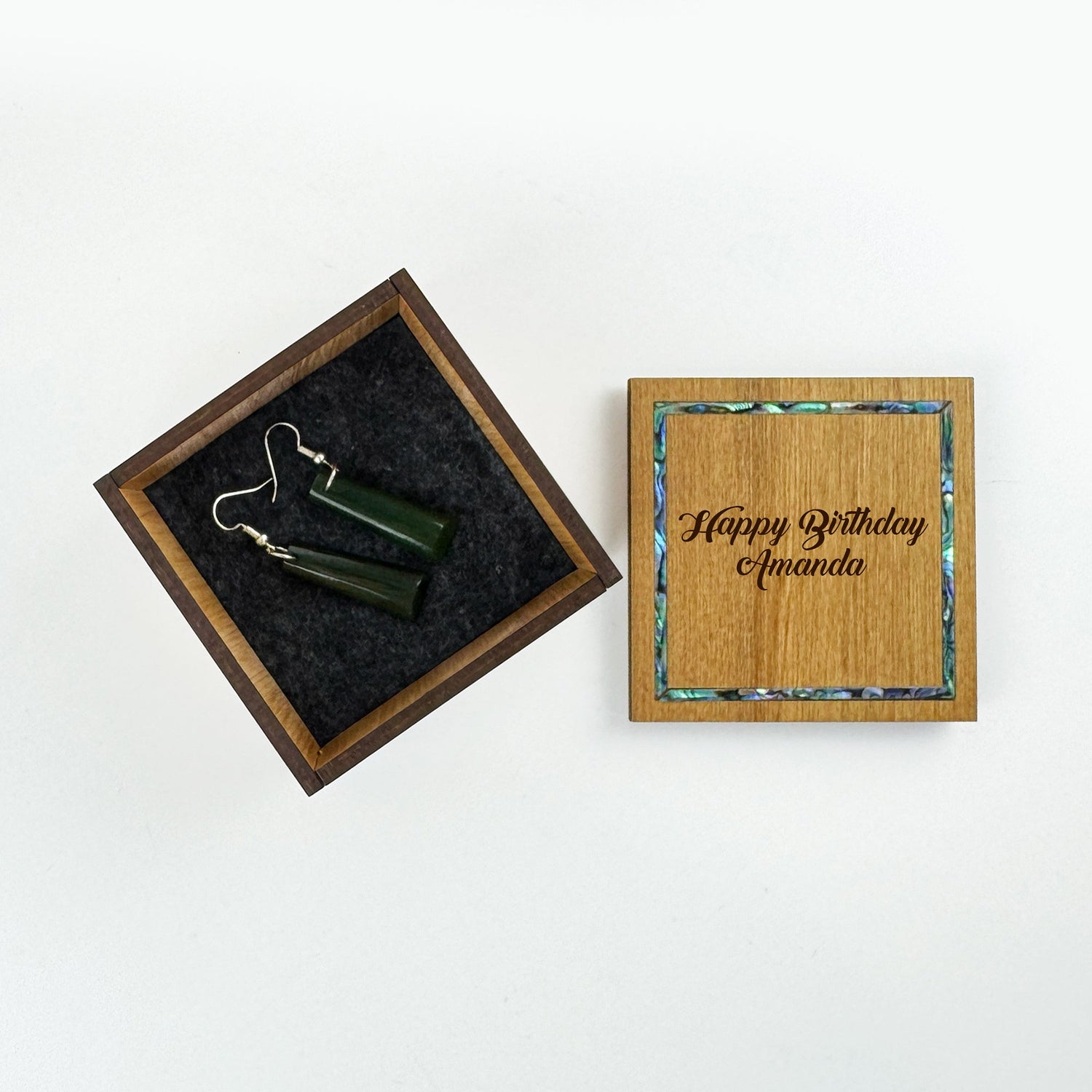 Square Rimu and Paua Jewellery or Trinket Box - Engravable for that Special Occasion - ShopNZ