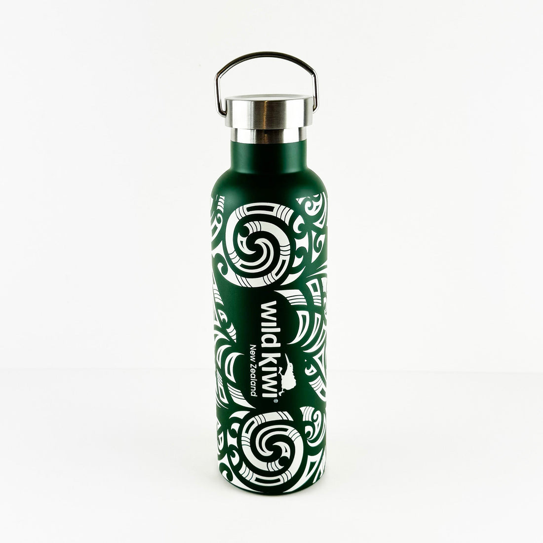 Stunning Forest Green and White Embossed Māori Print Insulated Bottle - ShopNZ