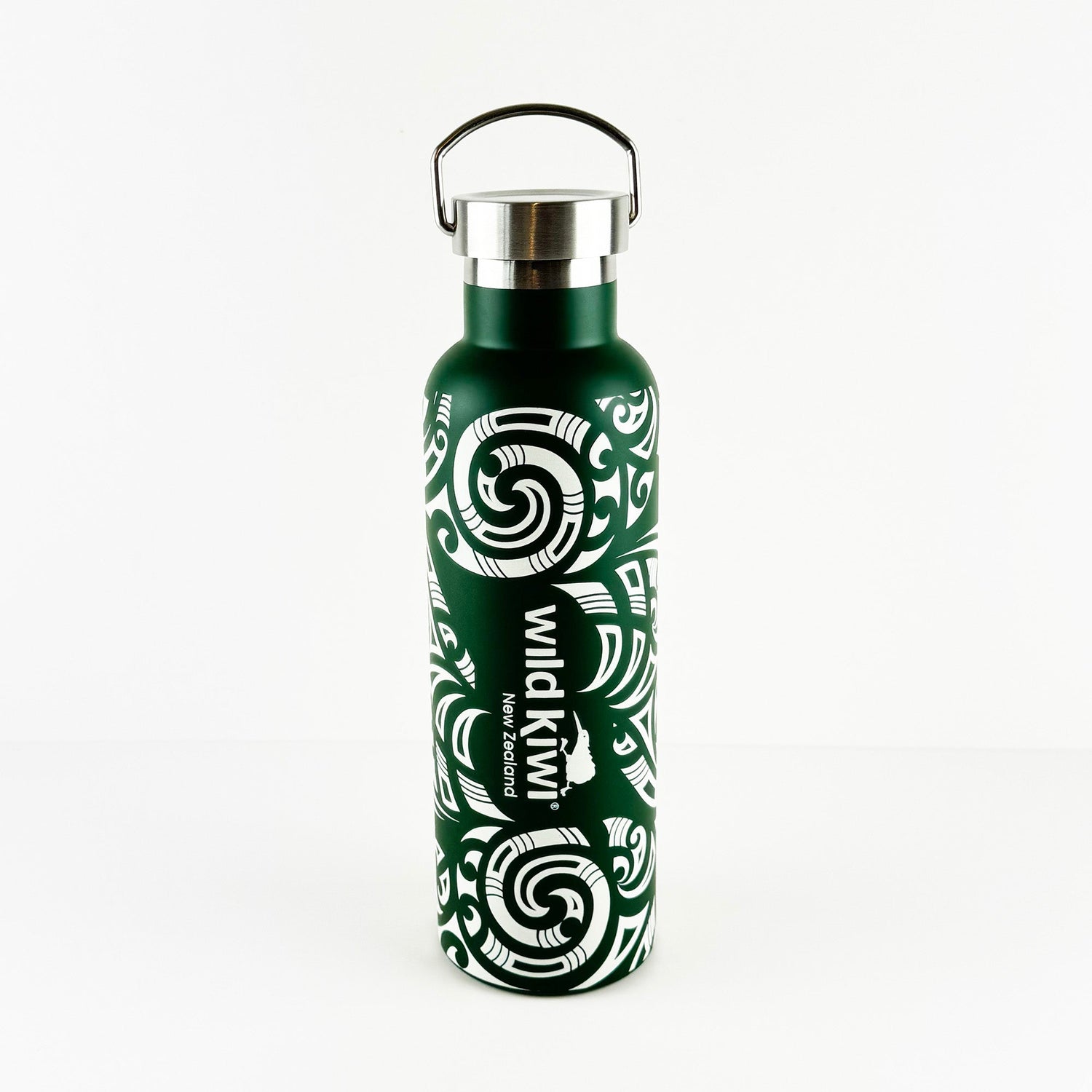 Stunning Forest Green and White Embossed Māori Print Insulated Bottle - ShopNZ