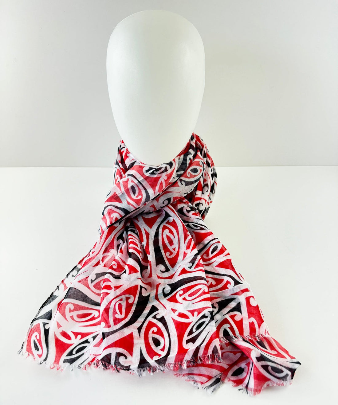 Stunning Māori Red White and Black Kowhaiwhai Pattern Scarf - ShopNZ