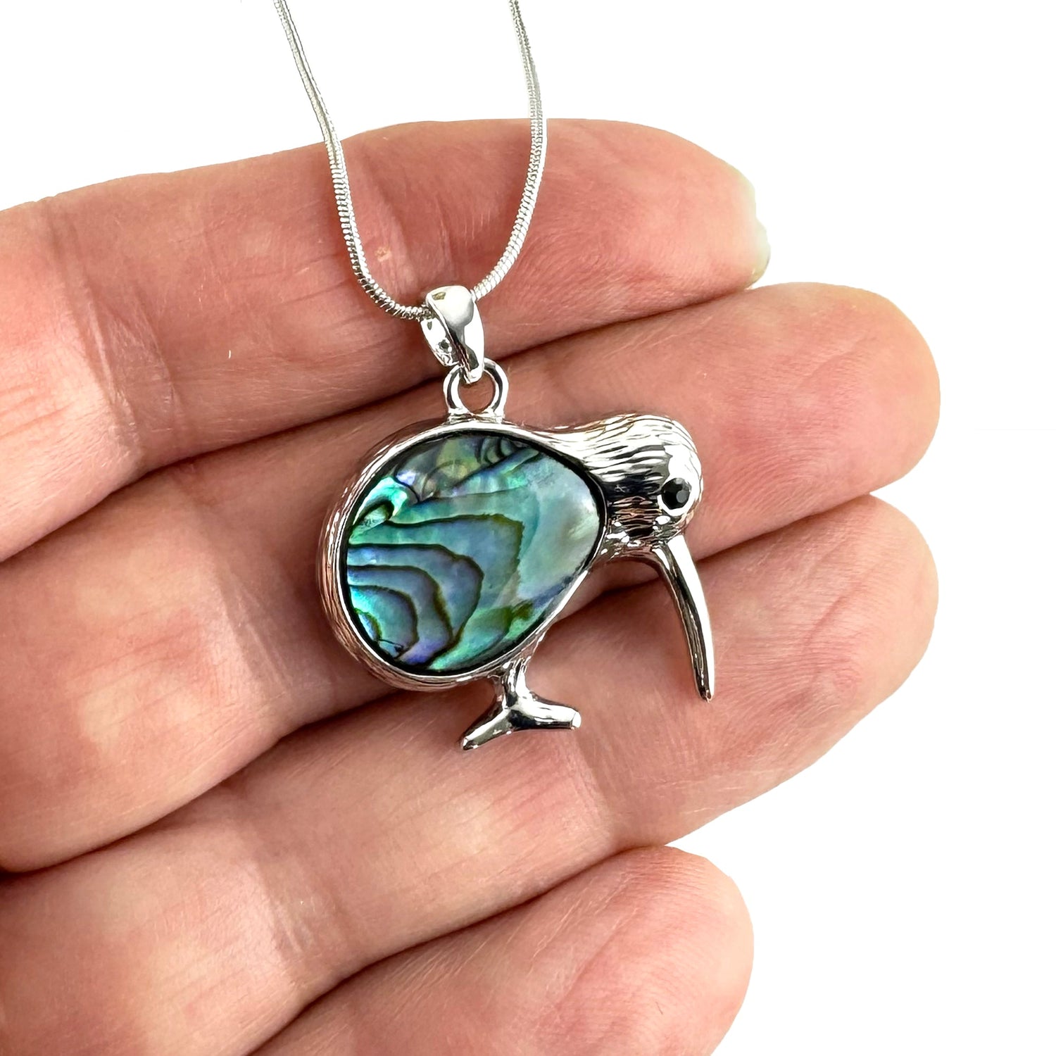 Super Cute Paua and Silver Kiwi Bird Necklace - ShopNZ
