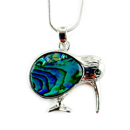 Super Cute Paua and Silver Kiwi Bird Necklace - ShopNZ