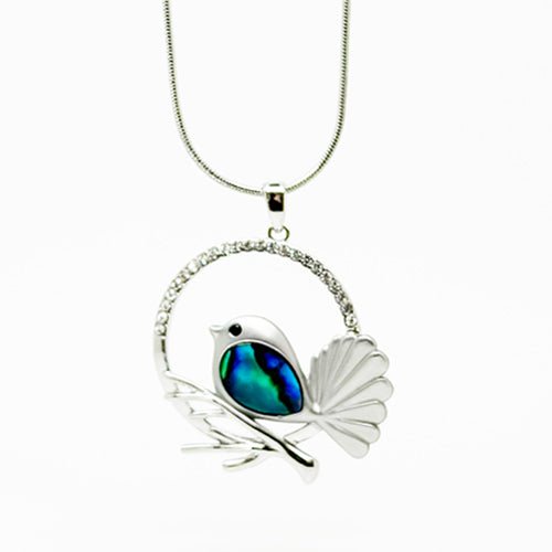 Super Cute Paua Fantail Bird Circle Necklace - ShopNZ
