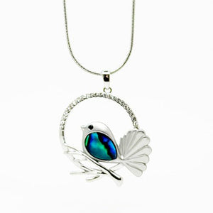 Super Cute Paua Fantail Bird Circle Necklace - ShopNZ