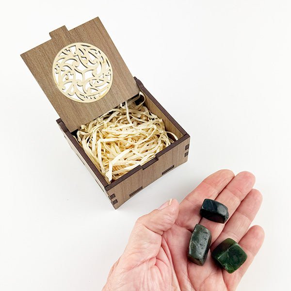 Three Pounamu Touch Stones in River Rimu Box - ShopNZ