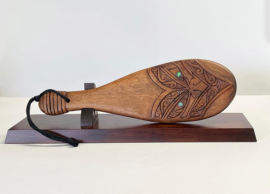 Mahogany Maori Patu with Stylised Wheku Face Carving