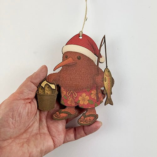 Unique Kiwiana Santa Kiwi Fisherman Christmas Ornament - ShopNZ