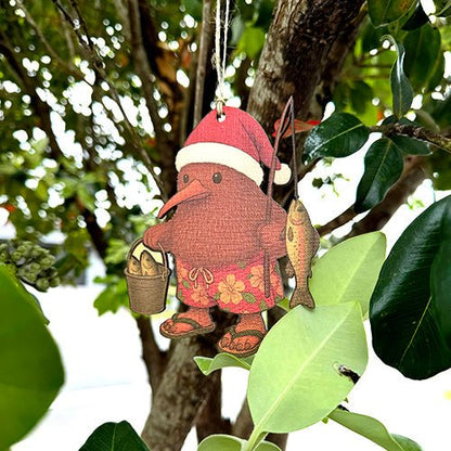 Unique Kiwiana Santa Kiwi Fisherman Christmas Ornament - ShopNZ