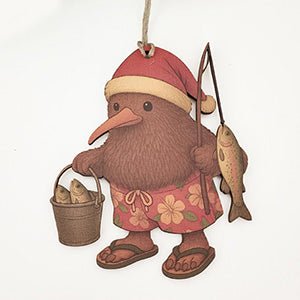 Unique Kiwiana Santa Kiwi Fisherman Christmas Ornament - ShopNZ