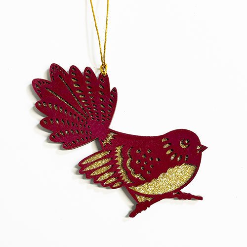 Velvety Burgundy NZ Fantail Bird Xmas Ornament - ShopNZ