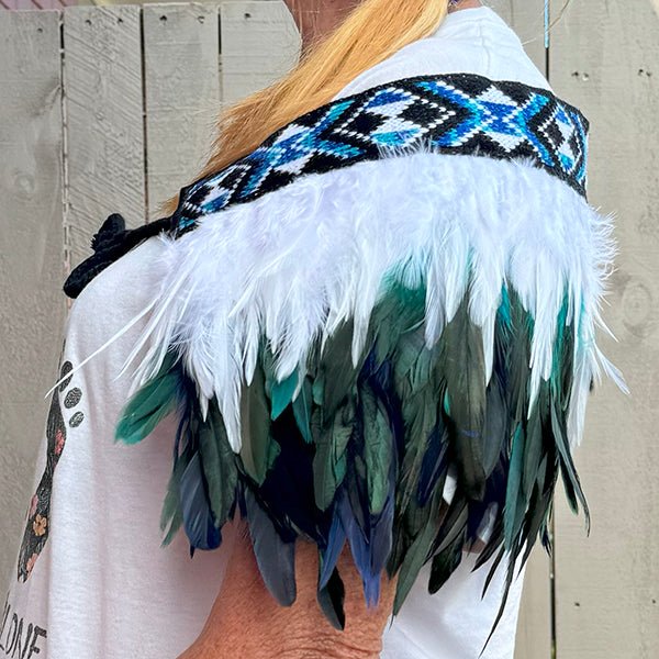 White and Paua Blue Short Maori Korowai - ShopNZ