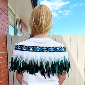 White and Paua Blue Short Maori Korowai - ShopNZ