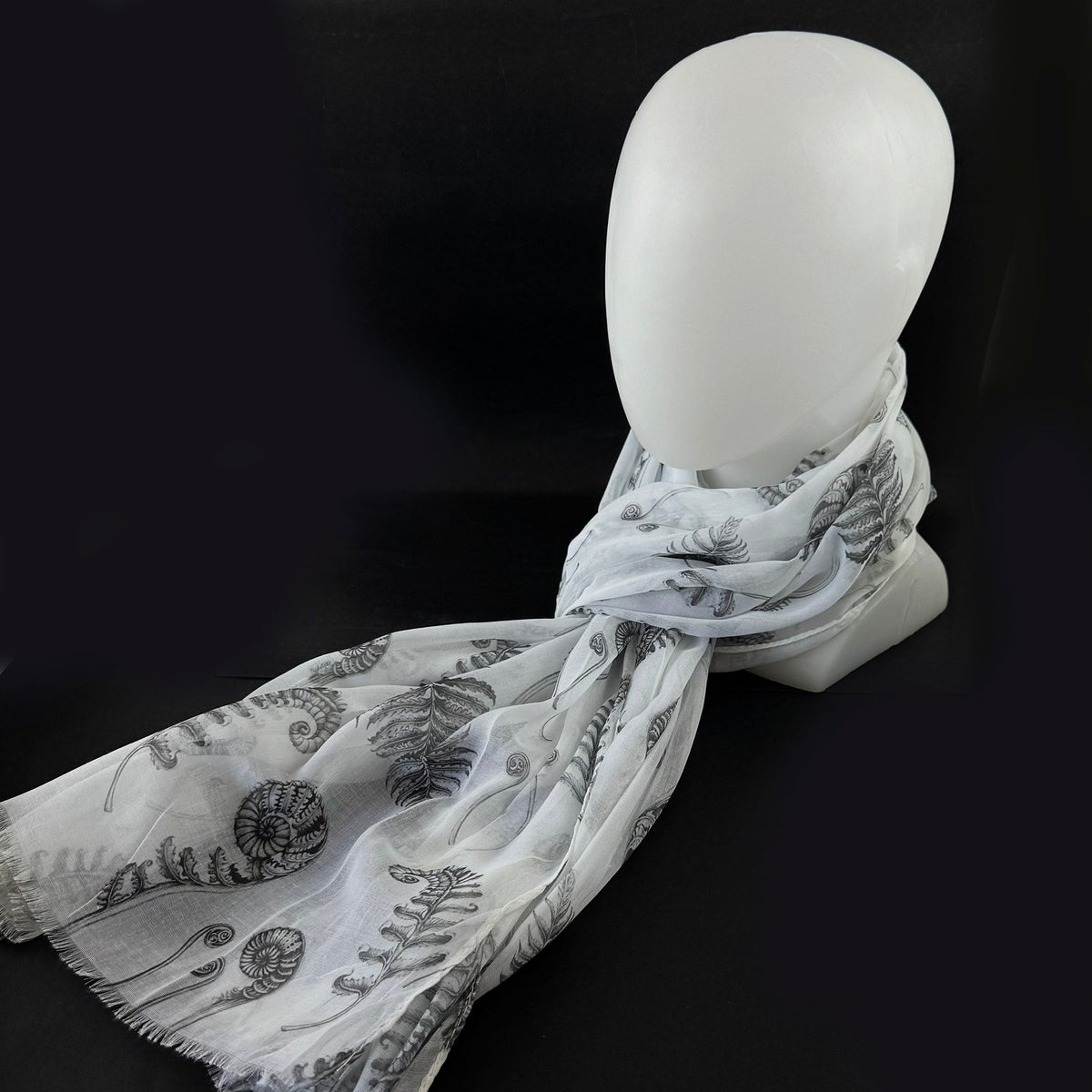 White Scarf with Grey New Zealand Native Ferns - ShopNZ