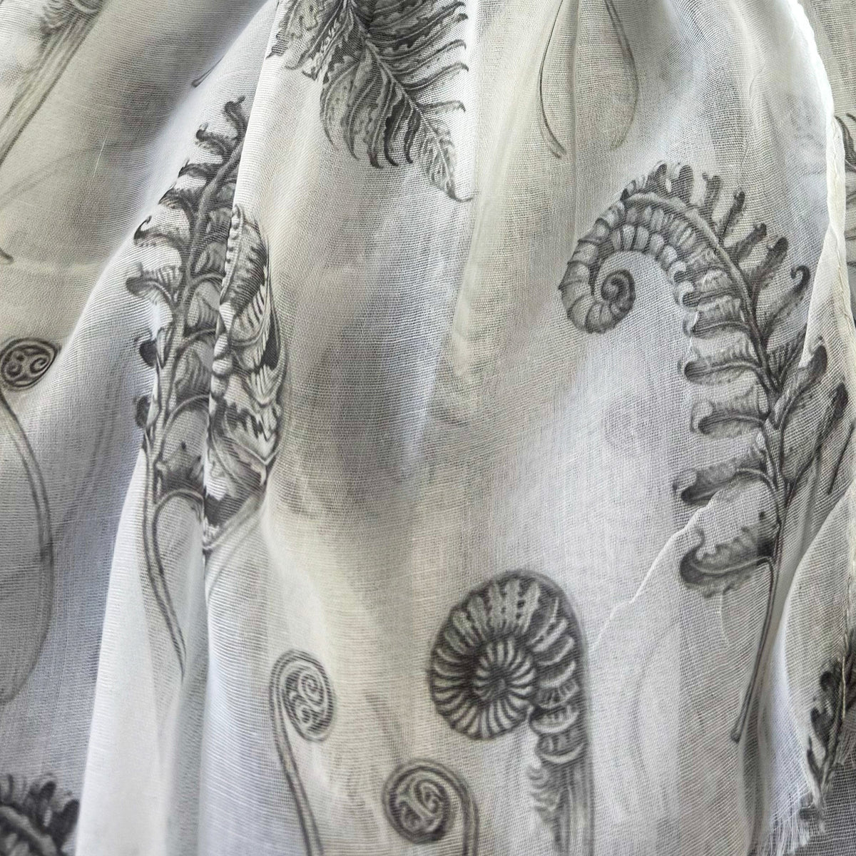 White Scarf with Grey New Zealand Native Ferns - ShopNZ