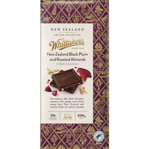 Whittakers Black Doris Plum and Roasted Almonds Dark Chocolate - ShopNZ