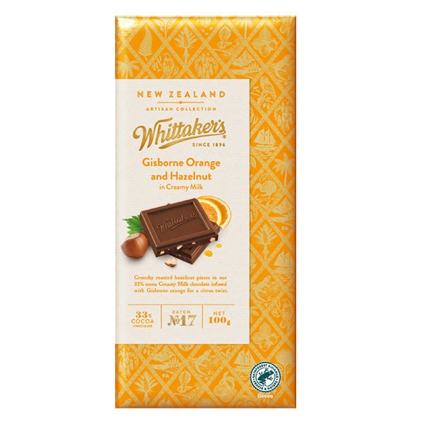 Whittakers Gisborne Orange and Hazelnut Creamy Milk Chocolate - ShopNZ