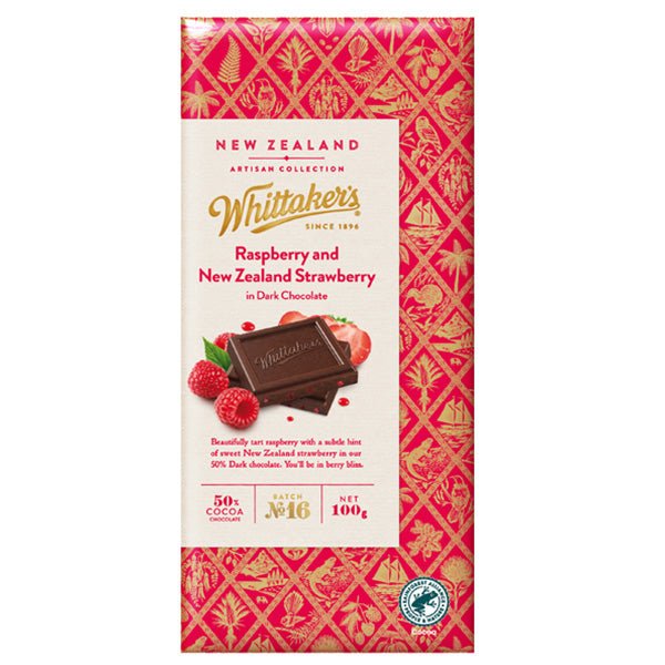 Whittakers Raspberry and NZ Strawberry Dark Chocolate Bar - ShopNZ