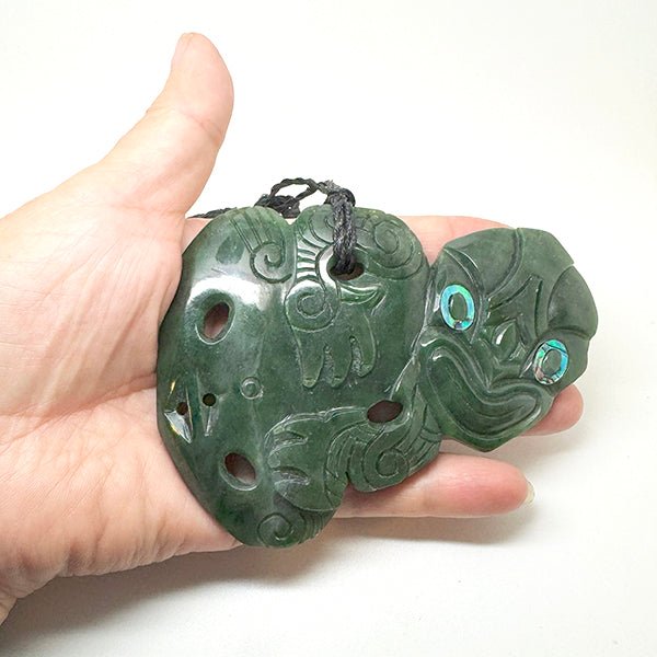 Whopper 11cm Genuine NZ Greenstone Side Hung Tiki Necklace - ShopNZ