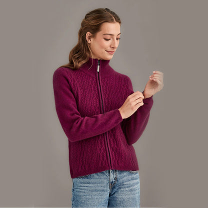 Womens Merino Possum Silk Zip Cable Jacket - ShopNZ